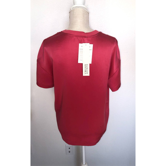 Badgley Mischka Mulberry Silk Barbie Pink Pocket Tee - S - Picture 4 of 5